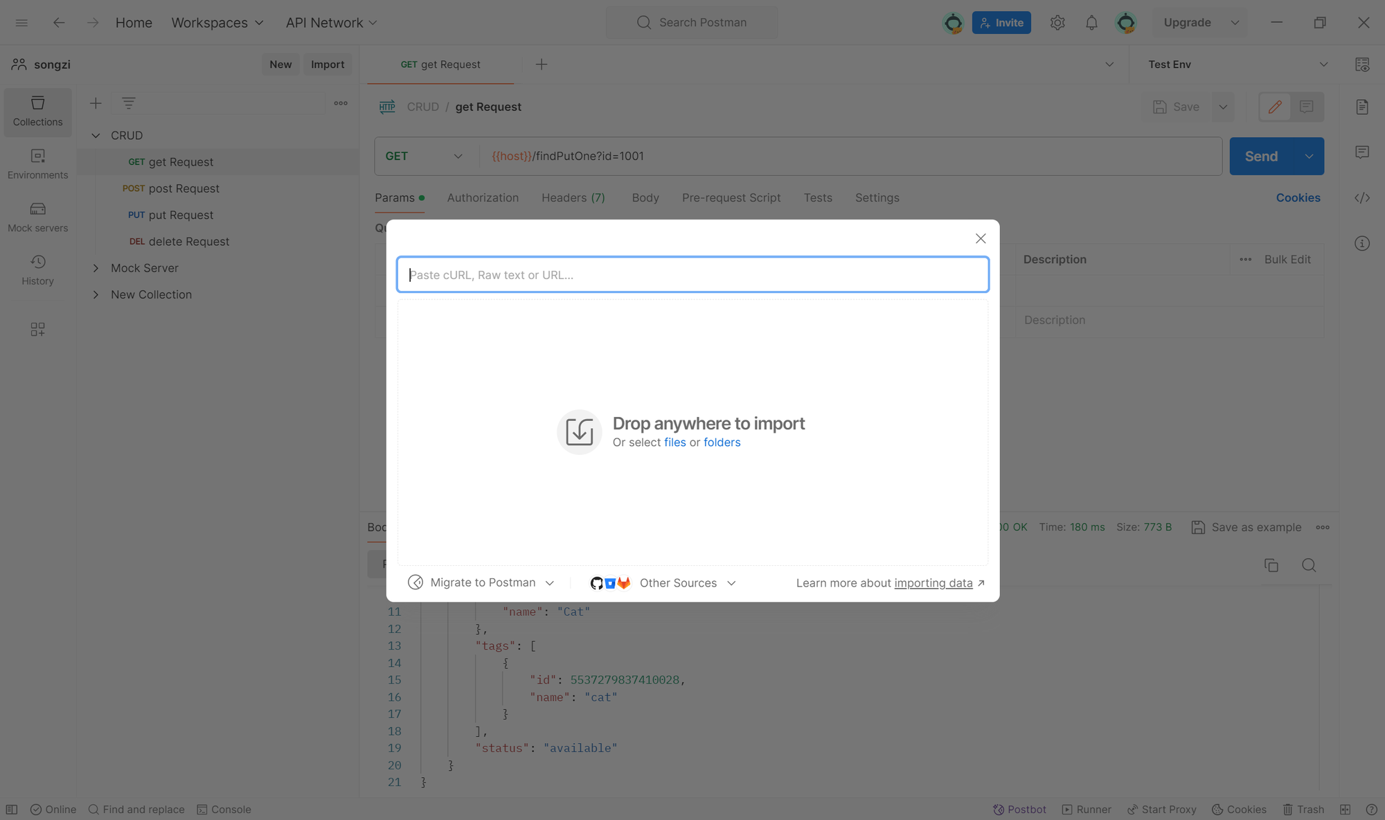How does Postman import and export cURL commands