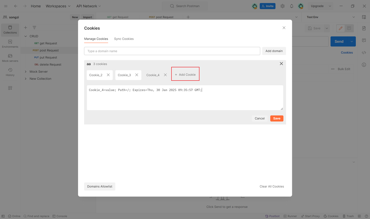 add Cookie in Postman