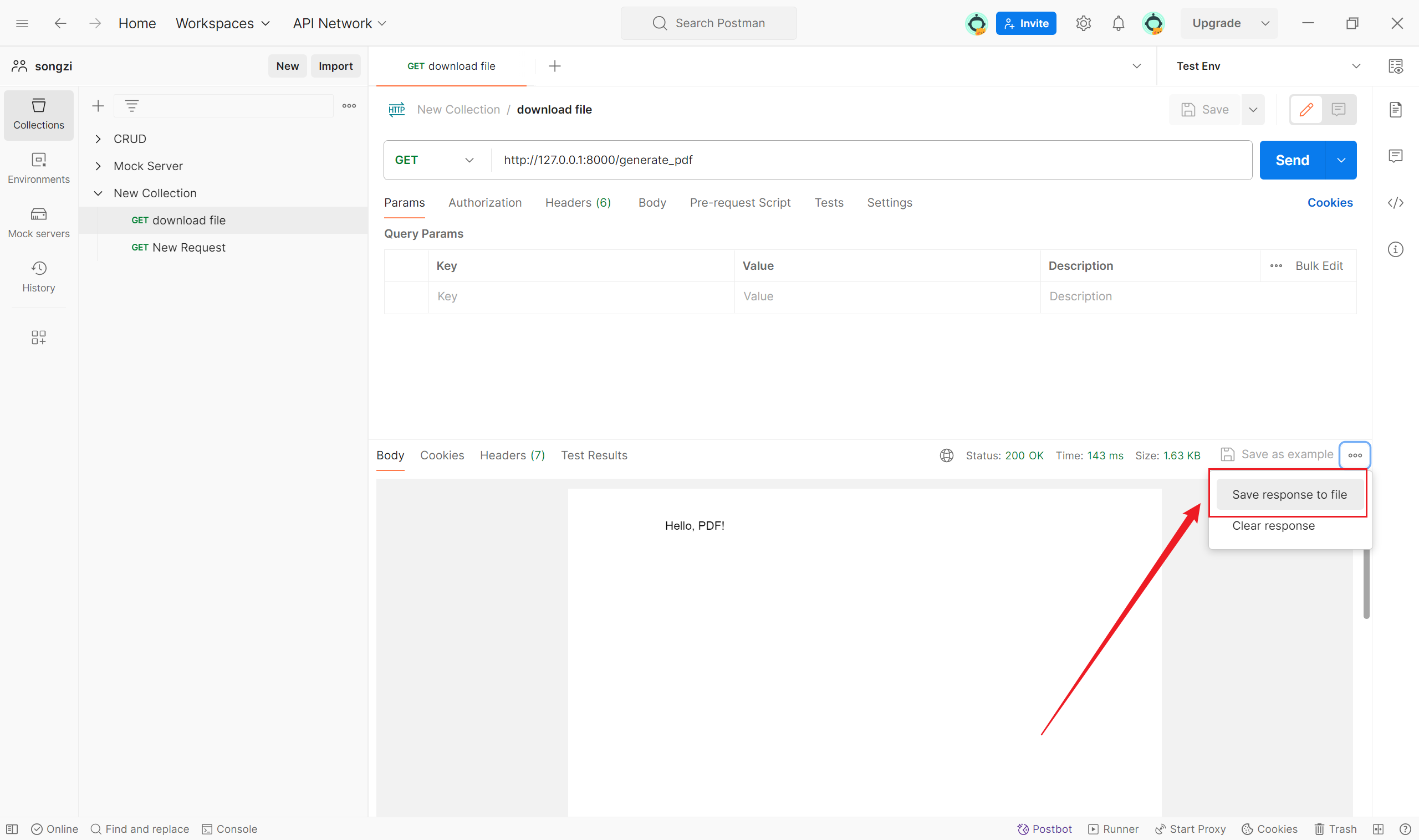 Postman request to download/export Excel/PDF files