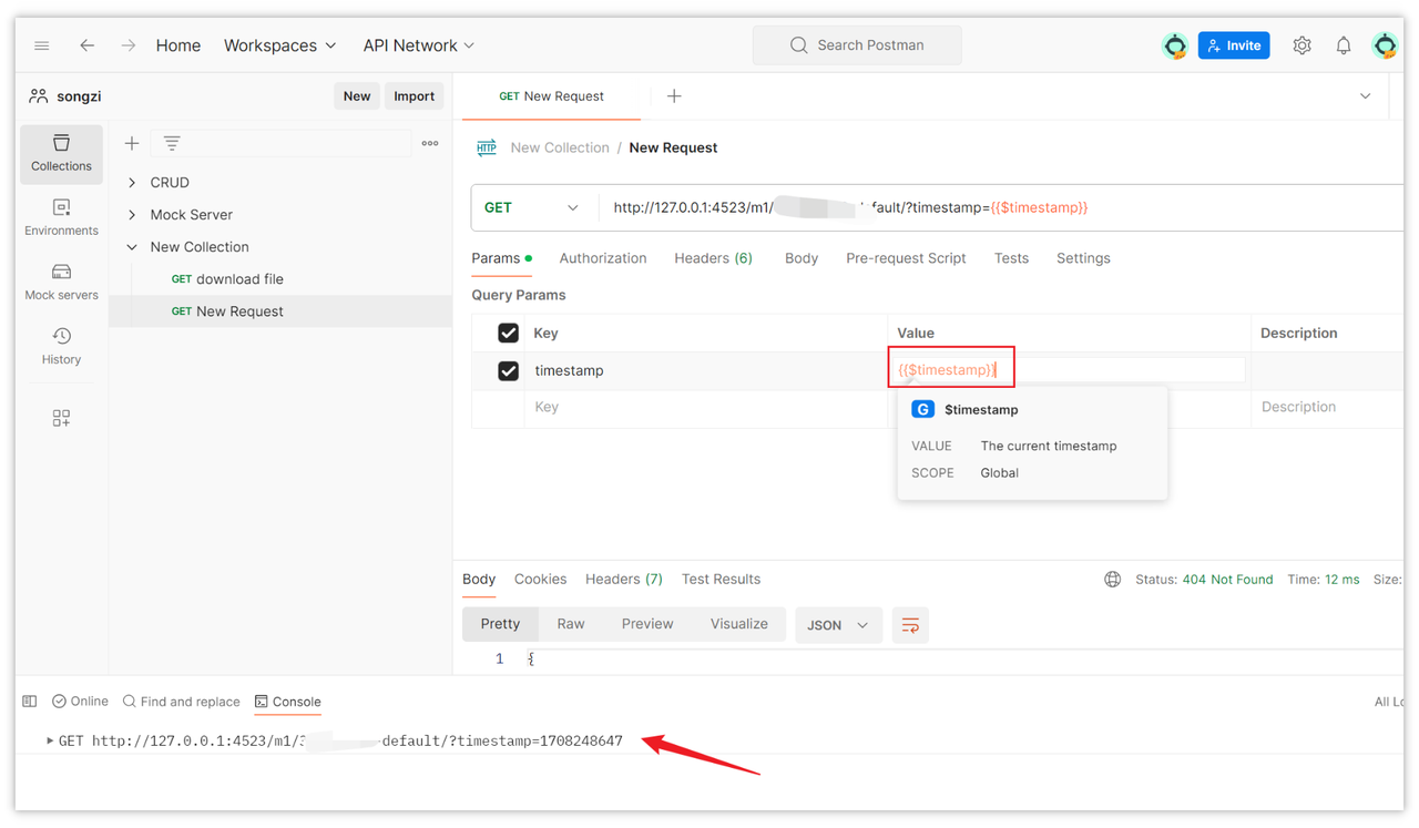 pass the current timestamp in Postman