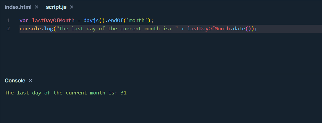 Day.js Library - Get Last Day of Month in JavaScript
