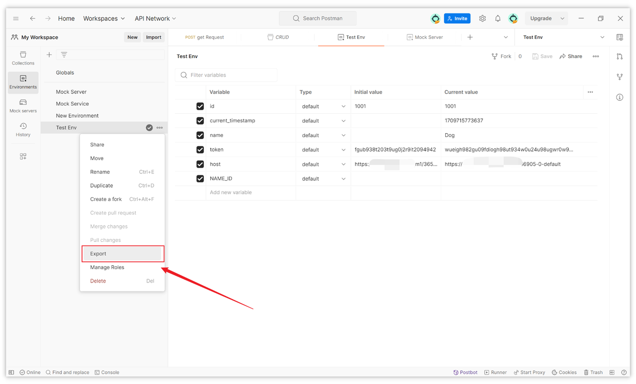 Export Environment Variables in Postman