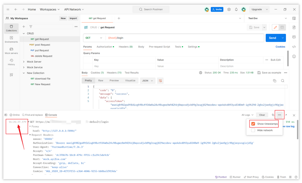 Display Timestamps Console in Postman