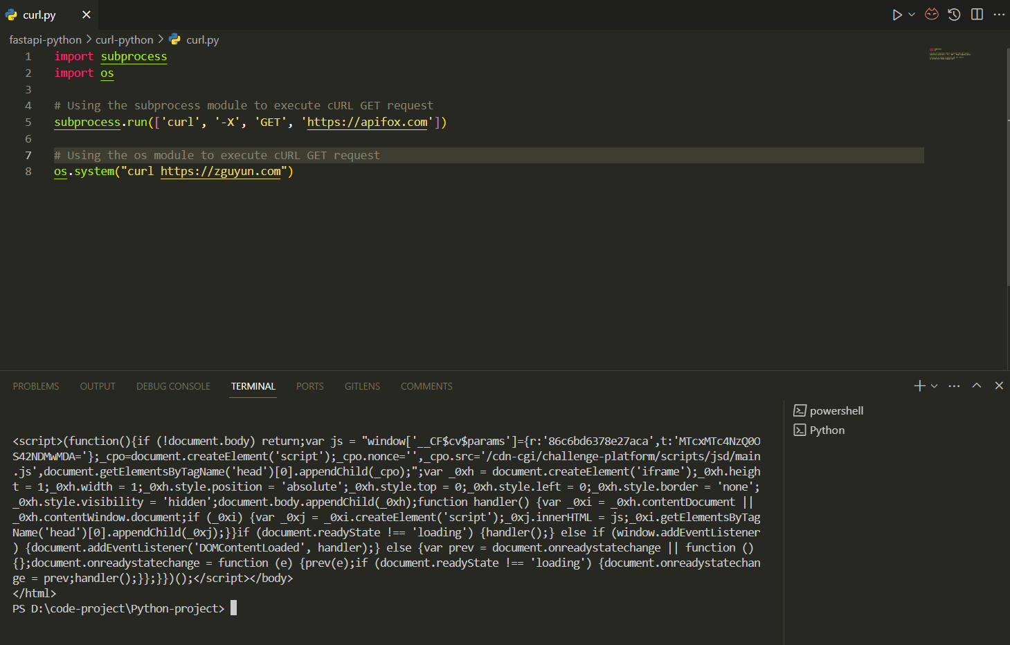 Using the os or subprocess Module curl python