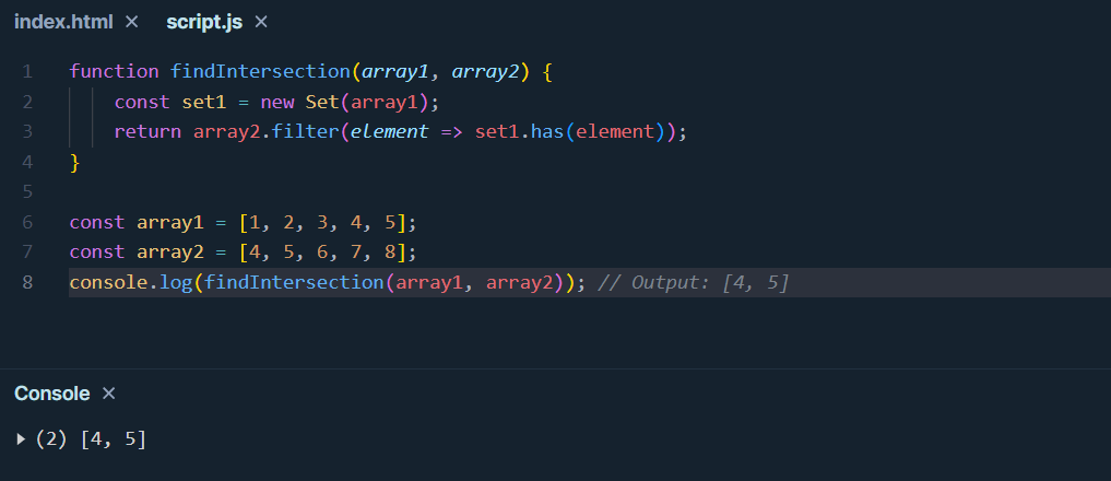 find the intersection of two arrays in JavaScript