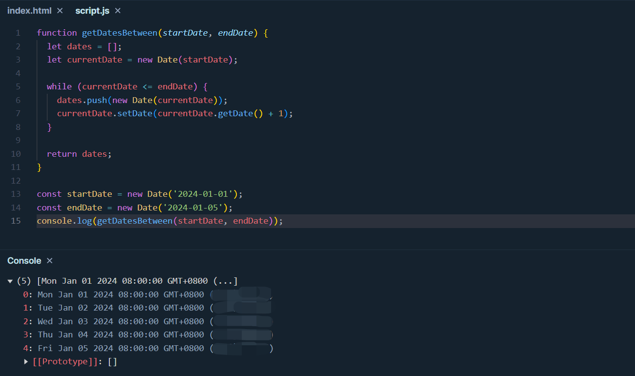 get all the dates between two dates in JavaScript