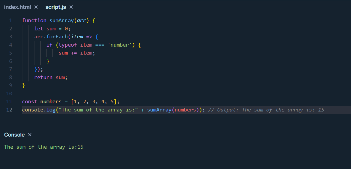 add all the numbers in an array in JavaScript
