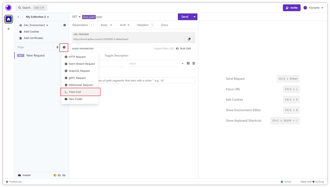 Importing cURL commands in Insomnia