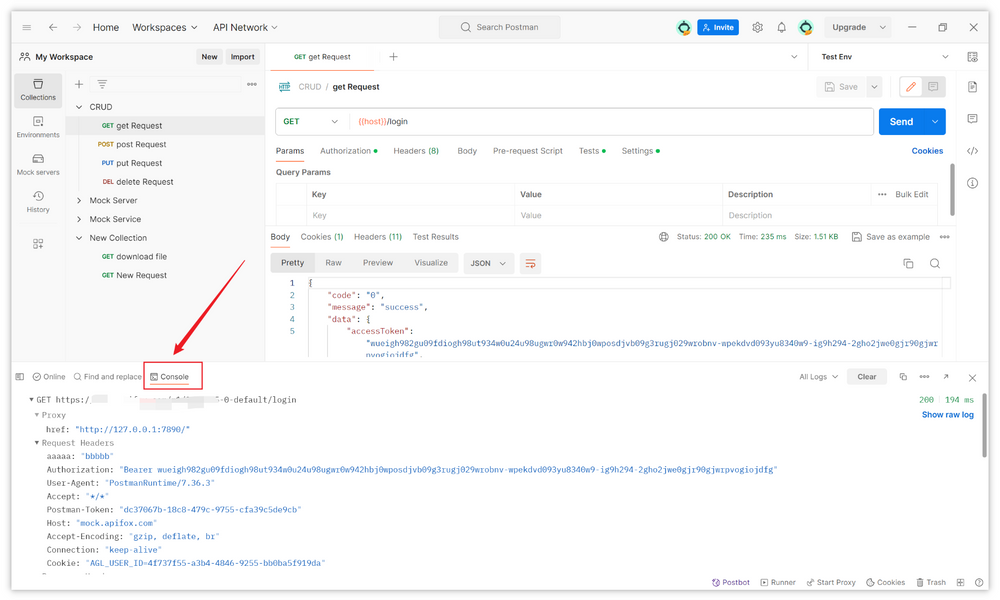 open and use the Console in Postman
