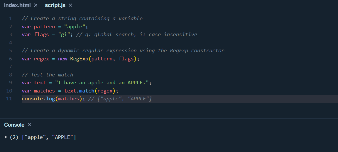 Add Variables in Regex JavaScript