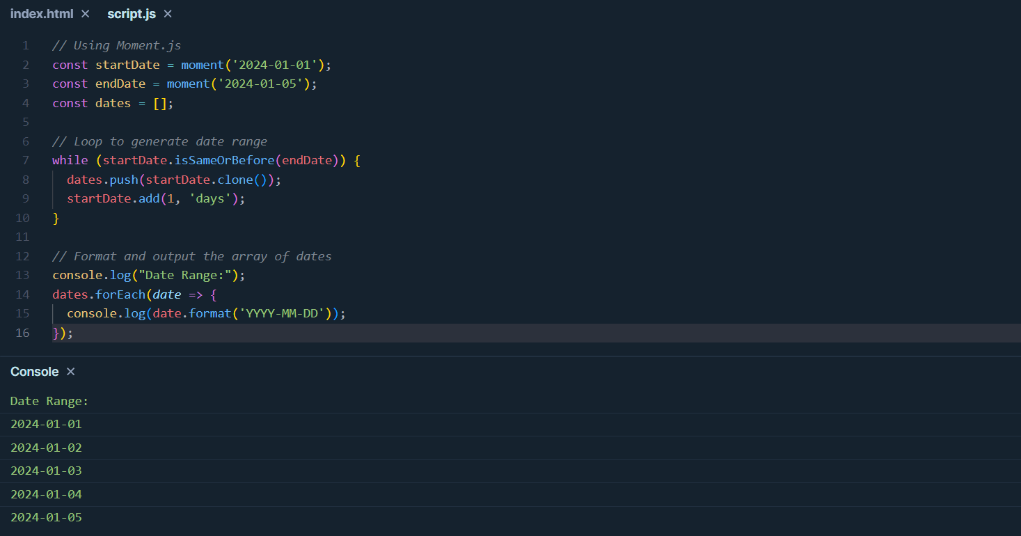get all the dates between two dates in JavaScript