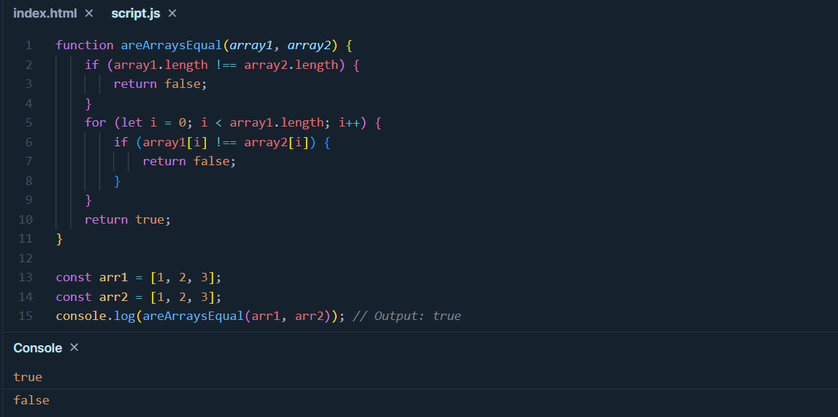 check if two arrays have equal values in JavaScript