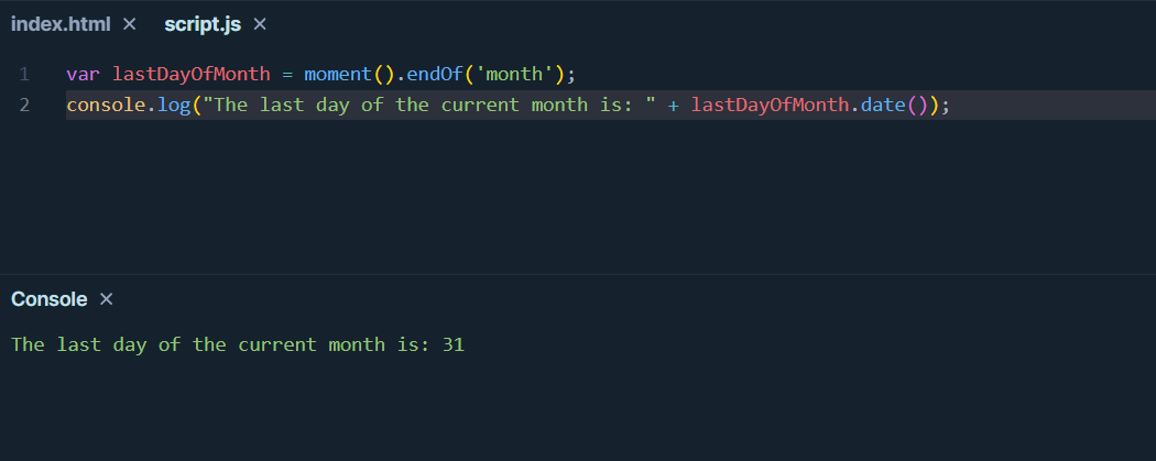 Moment.js Library - Get Last Day of Month in JavaScript