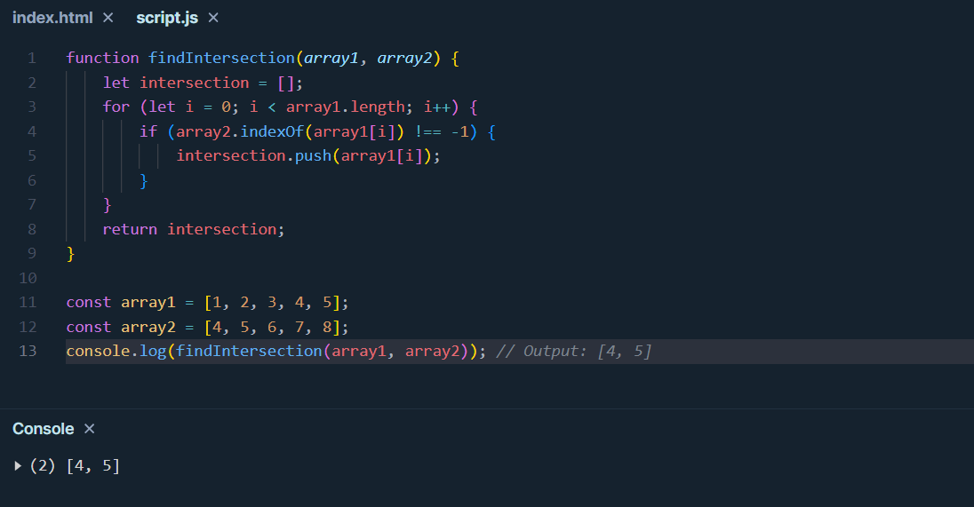 find the intersection of two arrays in JavaScript