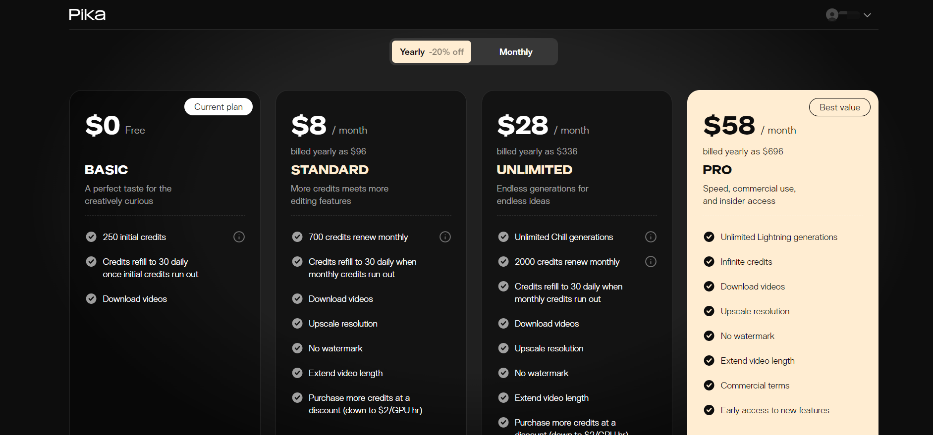 Pika Pricing - Video Generation Tools