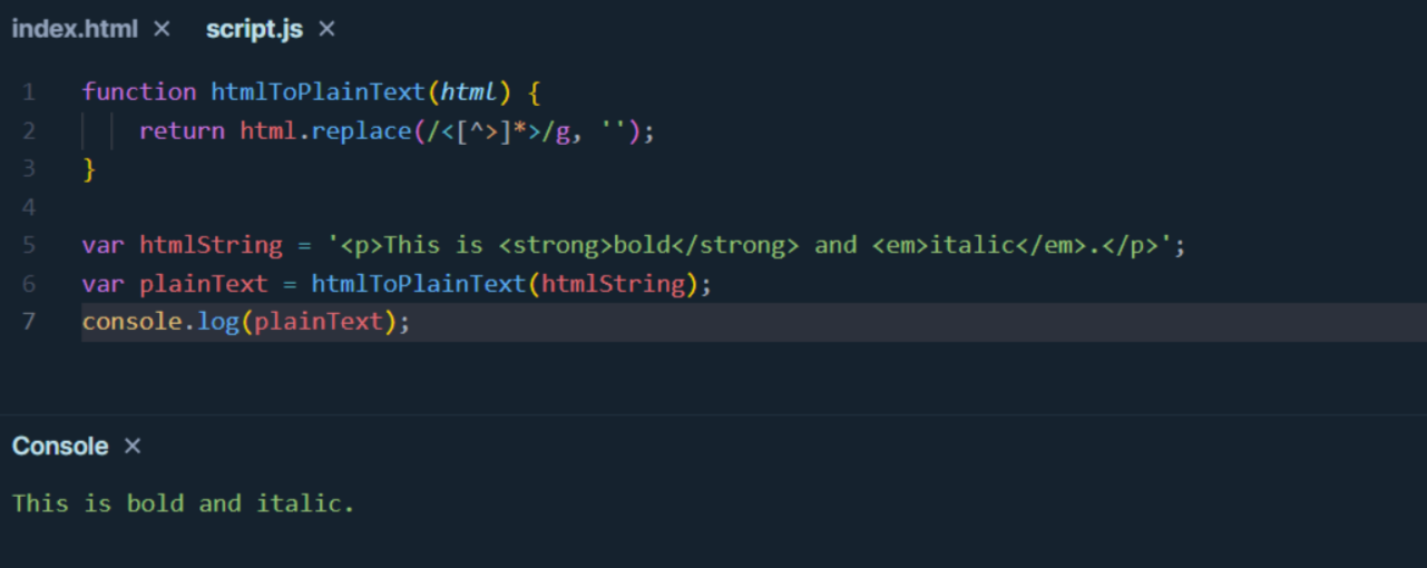 convert HTML to plain text using JavaScript