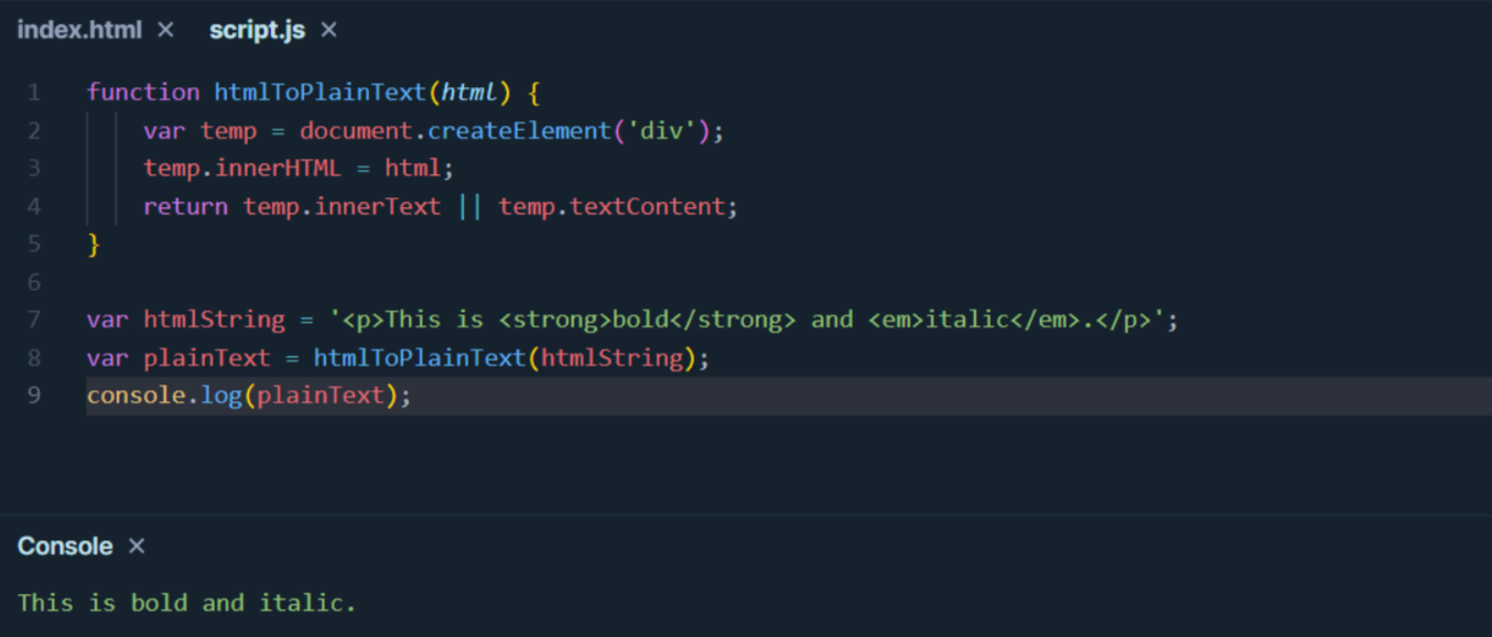convert HTML to plain text using JavaScript