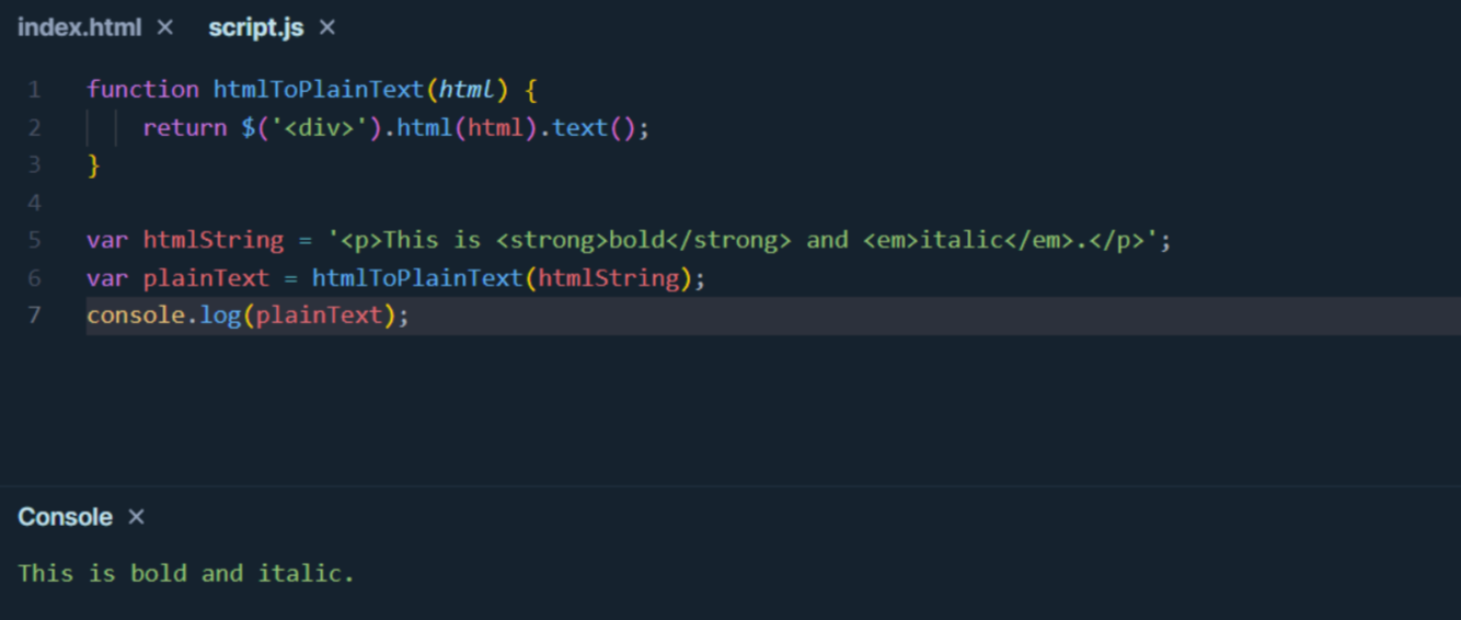 convert HTML to plain text using JavaScript