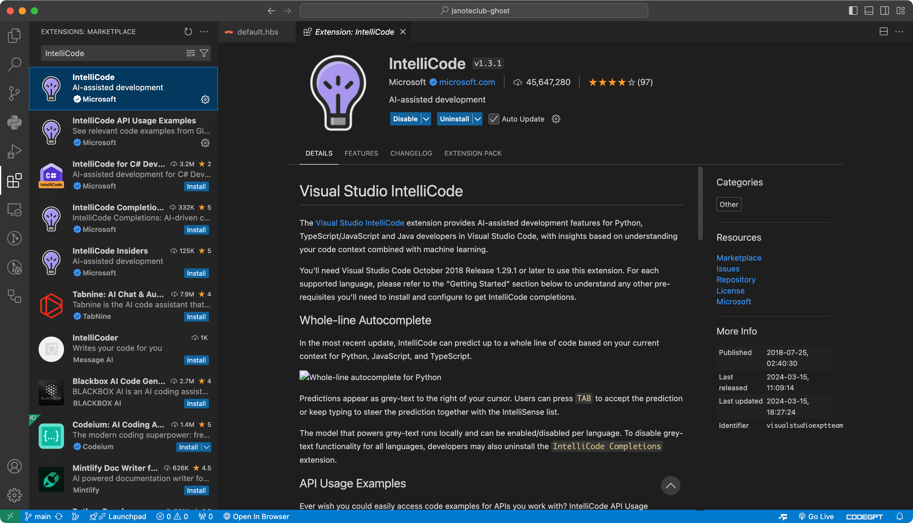 AI Programming Plugins for VSCode IntelliCode