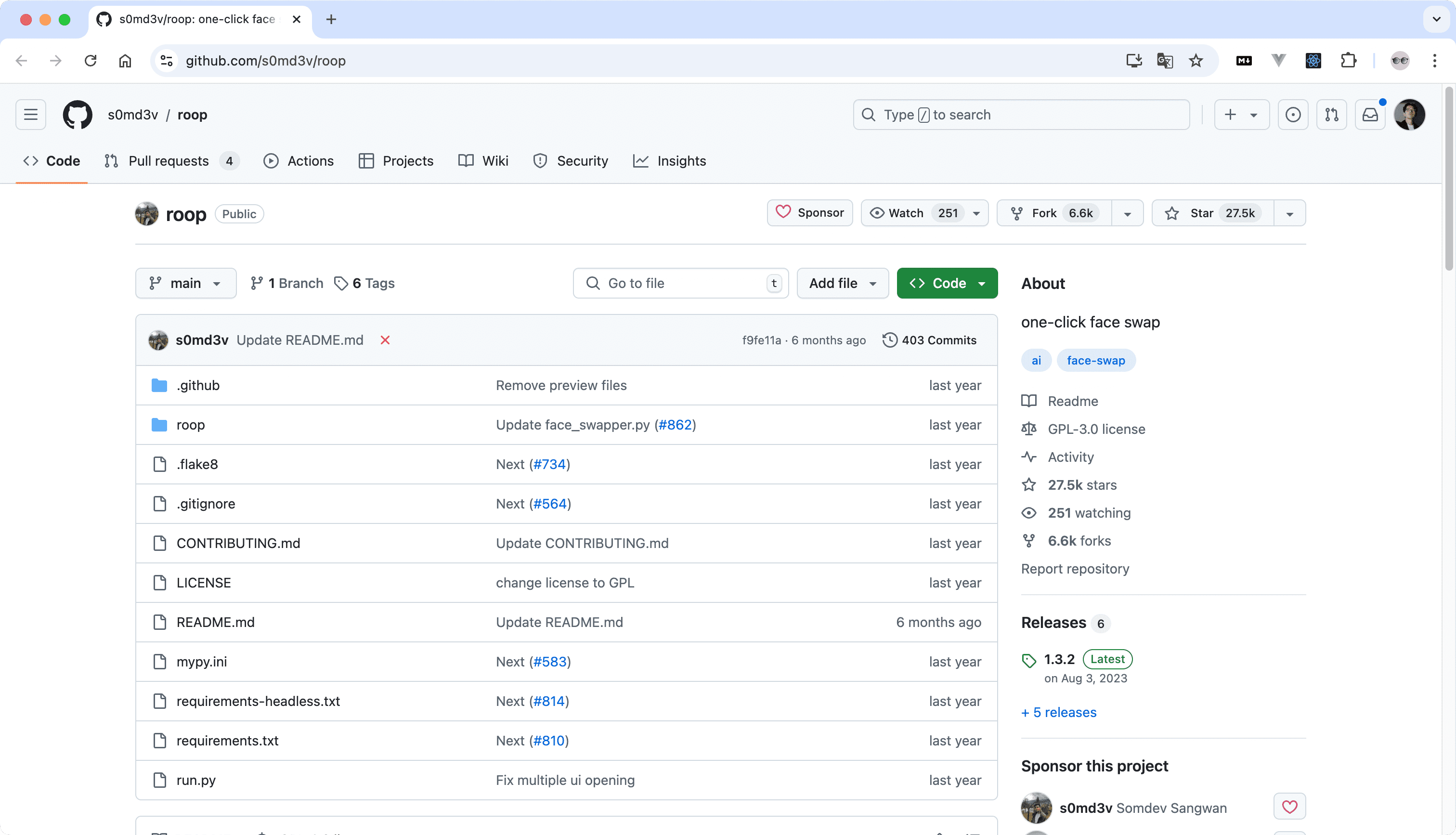 Github Open-Source Face-Swap Projects Roop